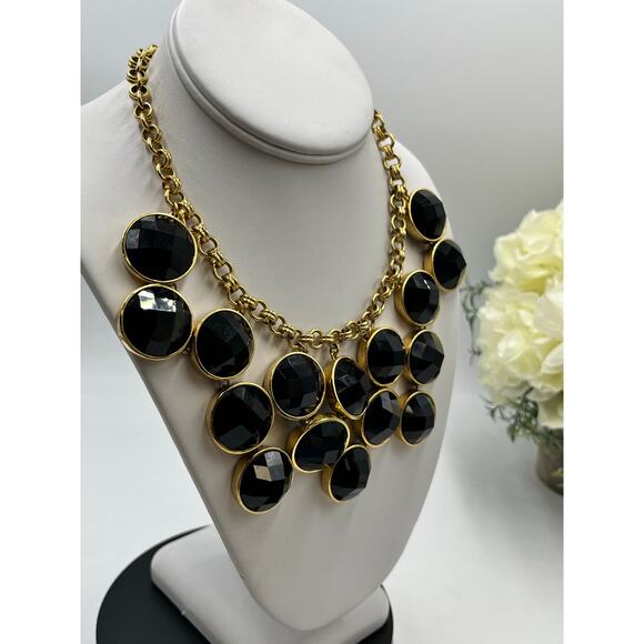 Kate Spade New York Connect Four Black Rhinestone Gold Statement Bib Necklace - Picture 5 of 14